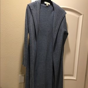 White + Warren 3/4 Denim Blue Cashmere Duster Sz M
